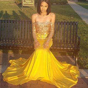 Yellow and gold prom dress